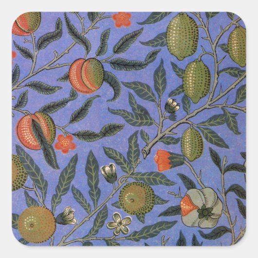 William Morris Granaatappel Blauw Kleurrijk Behang Vierkante Sticker (Voorkant)