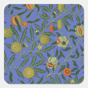 William Morris Granaatappel Blauw Kleurrijk Behang Vierkante Sticker