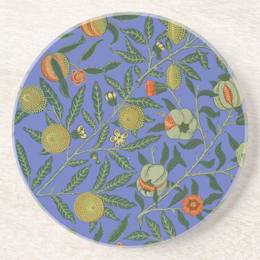 William Morris Granaatappel Blauw Kleurrijk Behang Zandsteen Onderzetter (Voorkant)