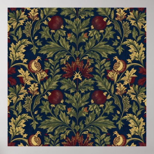 William Morris Granaatappel Bloemig Navy Patroon Poster (Voorkant)