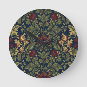 William Morris Granaatappel Bloemig Navy Patroon Ronde Klok