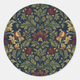 William Morris Granaatappel Bloemig Navy Patroon Ronde Sticker