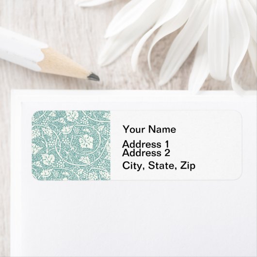 William Morris Grape Pattern Blauwgroen Turquoise Etiket (Insitu)