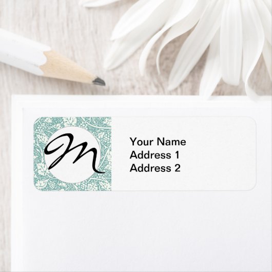 William Morris Grape Pattern Blauwgroen Turquoise Etiket (Insitu)