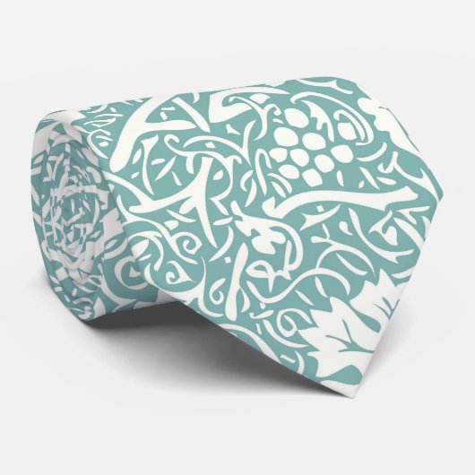 William Morris Grape Pattern Blauwgroen Turquoise Stropdas (Opgerold)