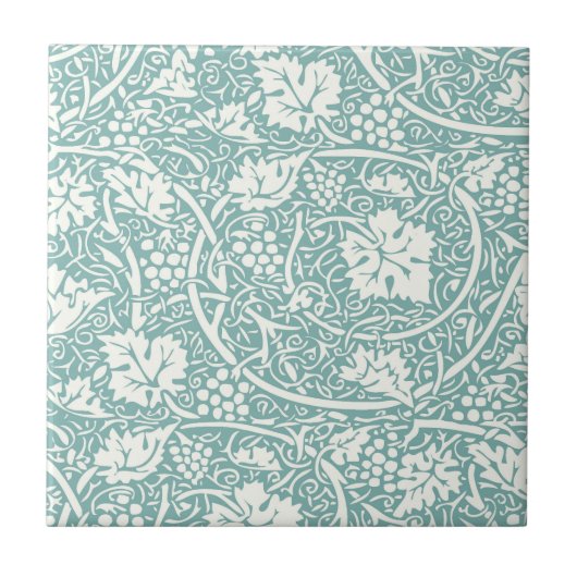 William Morris Grape Pattern Blauwgroen Turquoise Tegeltje (Voorkant)