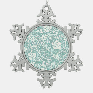 William Morris Grape Pattern Blauwgroen Turquoise Tin Sneeuwvlok Ornament