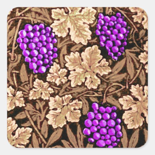 William Morris Grapevine, Brown en Paars Vierkante Sticker (Voorkant)