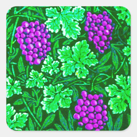 William Morris Grapevine, Paars en groen Vierkante Sticker (Voorkant)