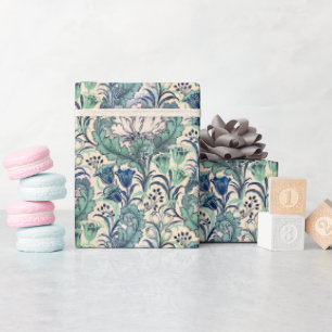 William Morris Green Blauwgroen Cream Floral Patte Cadeaupapier