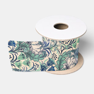 William Morris Green Blauwgroen Cream Floral Patte Satijnen Lint