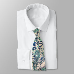 William Morris Green Blauwgroen Cream Floral Patte Stropdas