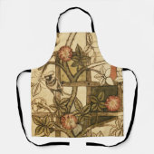 William Morris Green en Beige Bloemen en Vogels Schort (Voorkant)