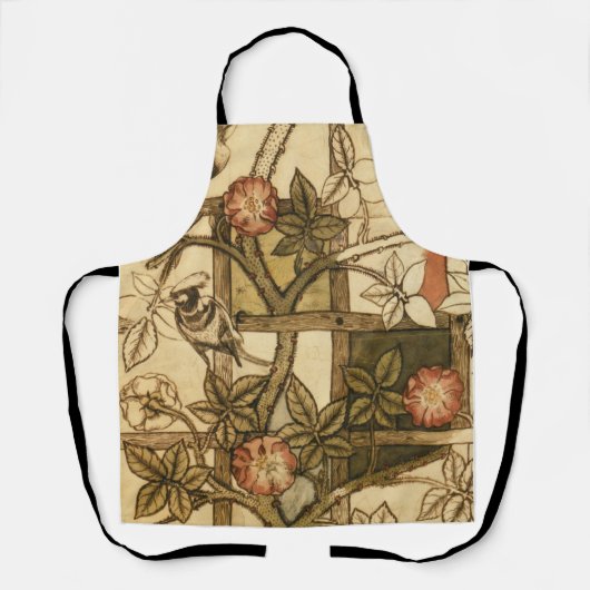 William Morris Green en Beige Bloemen en Vogels Schort (Voorkant)