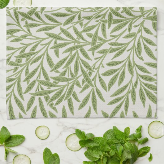 William Morris Green Floral Botanical Pattern Theedoek (Gevouwen)