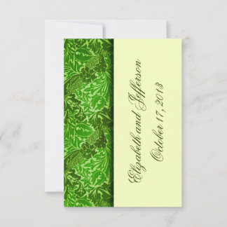 William Morris Green Leaves Wedding RSVP Kaarten