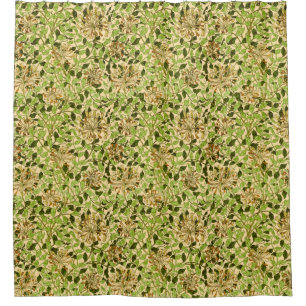 William Morris Green Lonicera Bloemige Behang Douchegordijn