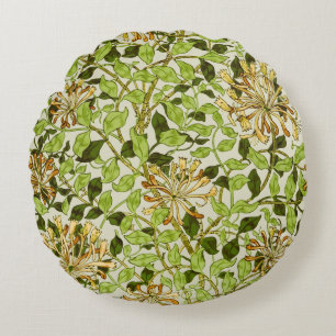 William Morris Green Lonicera Bloemige Behang Rond Kussen
