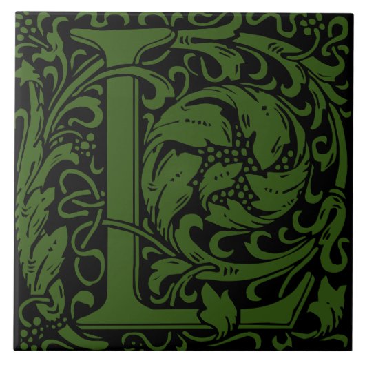 William Morris Green Monogram Brief L Tegeltje (Voorkant)