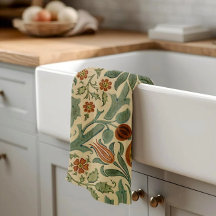 William Morris Green Rust en Cream Bloemen Patroon