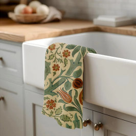 William Morris Green Rust en Cream Bloemen Patroon Theedoek