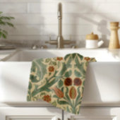 William Morris Green Rust en Cream Bloemen Patroon Theedoek