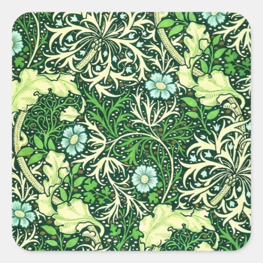 William Morris - Green Seaweed Pattern Vierkante Sticker (Voorkant)