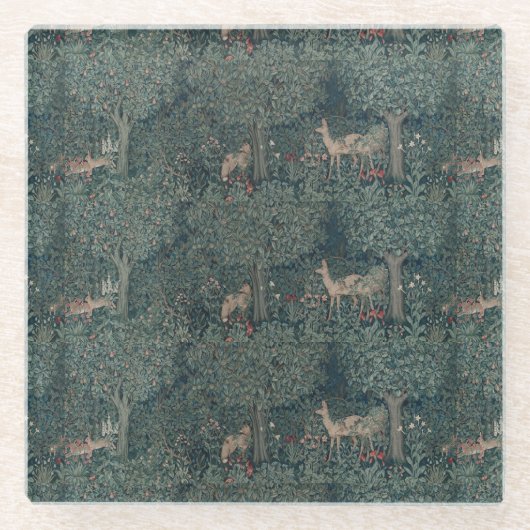  William Morris Greenery Forest Animals Glazen Onderzetter (Voorkant)