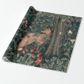 William Morris Greenery Fox Wildlife Cadeaupapier (Uitgerold)