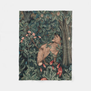 William Morris Greenery Fox Wildlife Fleece Deken