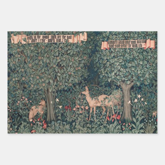 William Morris Greenery Fox Wildlife Inpakpapier Vel (Voorkant 3)