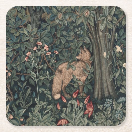 William Morris Greenery Fox Wildlife Kartonnen Onderzetters (Voorkant)