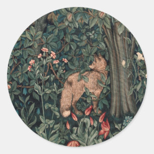 William Morris Greenery Fox Wildlife Ronde Sticker
