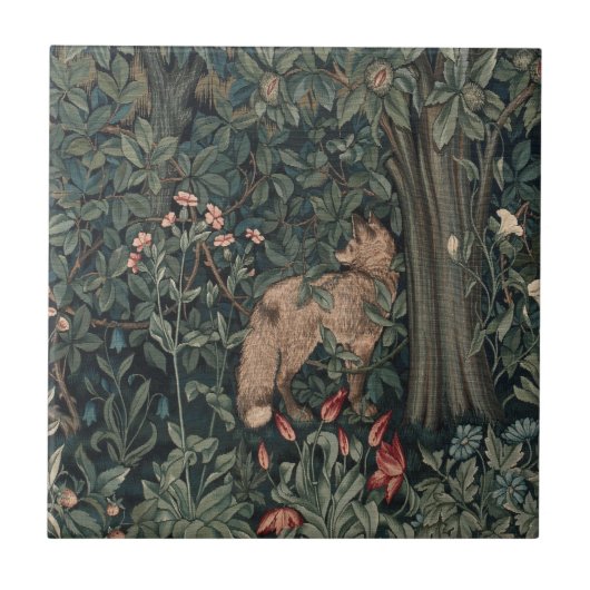William Morris Greenery Fox Wildlife Tegeltje (Voorkant)