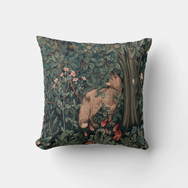 William Morris Greenery Vos Wildlife Kunst Kussen (Voorkant)
