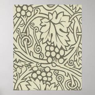 William Morris grijs groene druivenrank patroon Poster