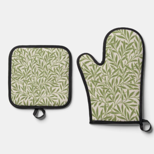 William Morris groen bloemmotief botanisch patroon Ovenwant & Pannenlap Set (Voorkant)