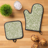 William Morris groen bloemmotief botanisch patroon Ovenwant & Pannenlap Set (Top down)