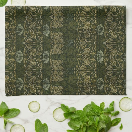 William Morris: Groene Tulp en Roos keukenhanddoek (Gevouwen)