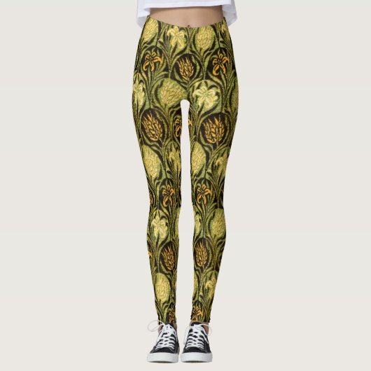 William Morris Groene Tulp Lelie Behang Leggings (Voorkant)