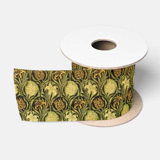 William Morris Groene Tulp Lelie Behang Satijnen Lint (Spoel)