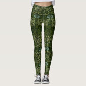 William Morris Grote Groene Bladeren & Blauwe Bloe Leggings (Voorkant)