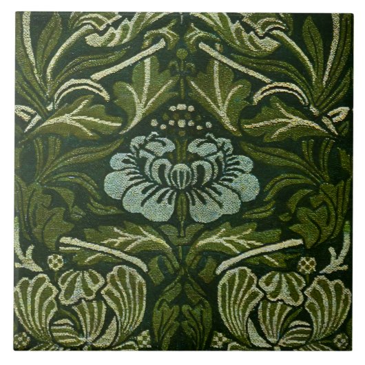 William Morris Grote Groene Bladeren & Blauwe Bloe Tegeltje (Voorkant)