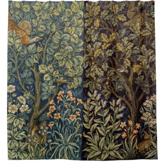 William Morris Haanfazant Bosvogel Boom Douchegordijn (Voorkant)