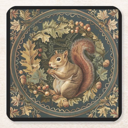 William Morris Herfst Chipmunk Bladeren Bessen Kartonnen Onderzetters (Voorkant)