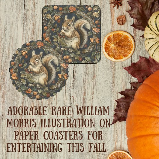 William Morris Herfst Chipmunk Bladeren Bessen Kartonnen Onderzetters
