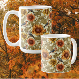 William Morris Herfst Zonnebloemen Vogels Herfst Koffiemok