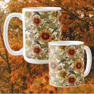 William Morris Herfst Zonnebloemen Vogels Herfst Koffiemok