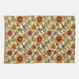 William Morris Herfst Zonnebloemen Vogels Herfst Theedoek