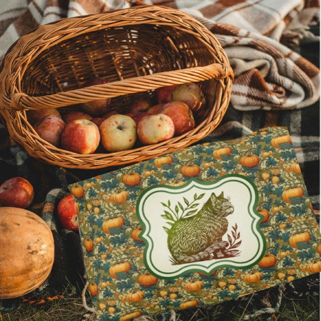 William Morris  herfstpompoenen met kat Accent Kussen (Cute accent pillow for autumn holidays!)
